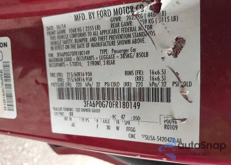 2015 Ford Fusion S из США, поврежденный, VIN 3FA6P0G70FR180149